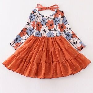 Fall flowers orange swirl long sleeve dress